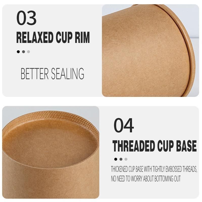 250x Biodegradable Kraft Paper Soup Bucket with Lid Takeaway Tubs Cups - 450ML (16OZ)