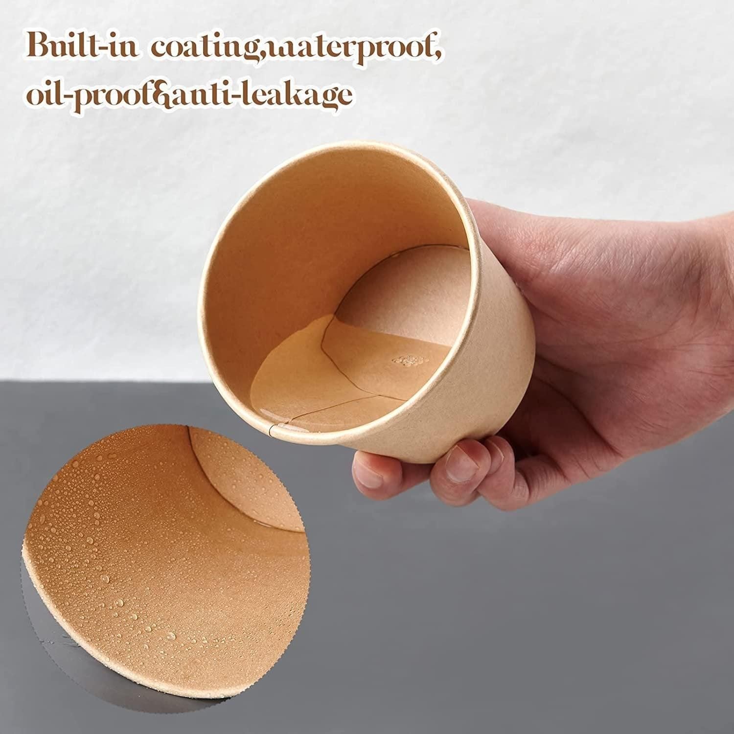 250x Biodegradable Kraft Paper Soup Bucket with Lid Takeaway Tubs Cups - 450ML (16OZ)