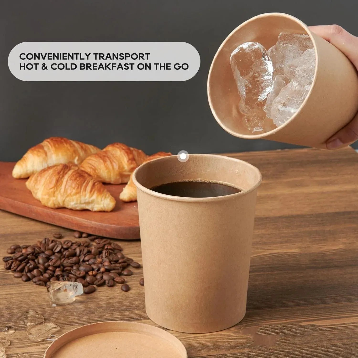 250x Biodegradable Kraft Paper Soup Bucket with Lid Takeaway Tubs Cups - 450ML (16OZ)