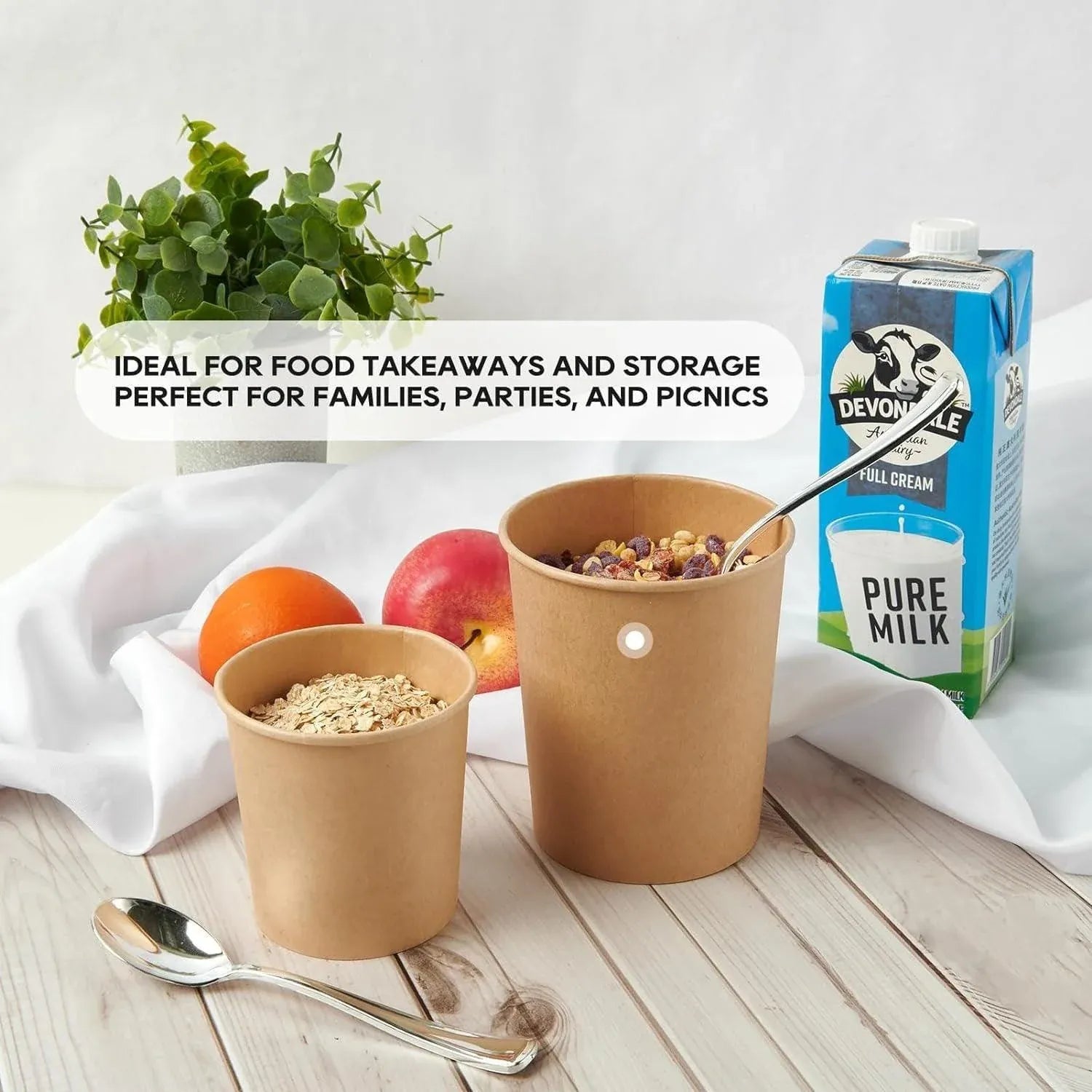 250x Biodegradable Kraft Paper Soup Bucket with Lid Takeaway Tubs Cups - 450ML (16OZ)