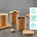 250x Biodegradable Kraft Paper Soup Bucket with Lid Takeaway Tubs Cups - 450ML (16OZ)