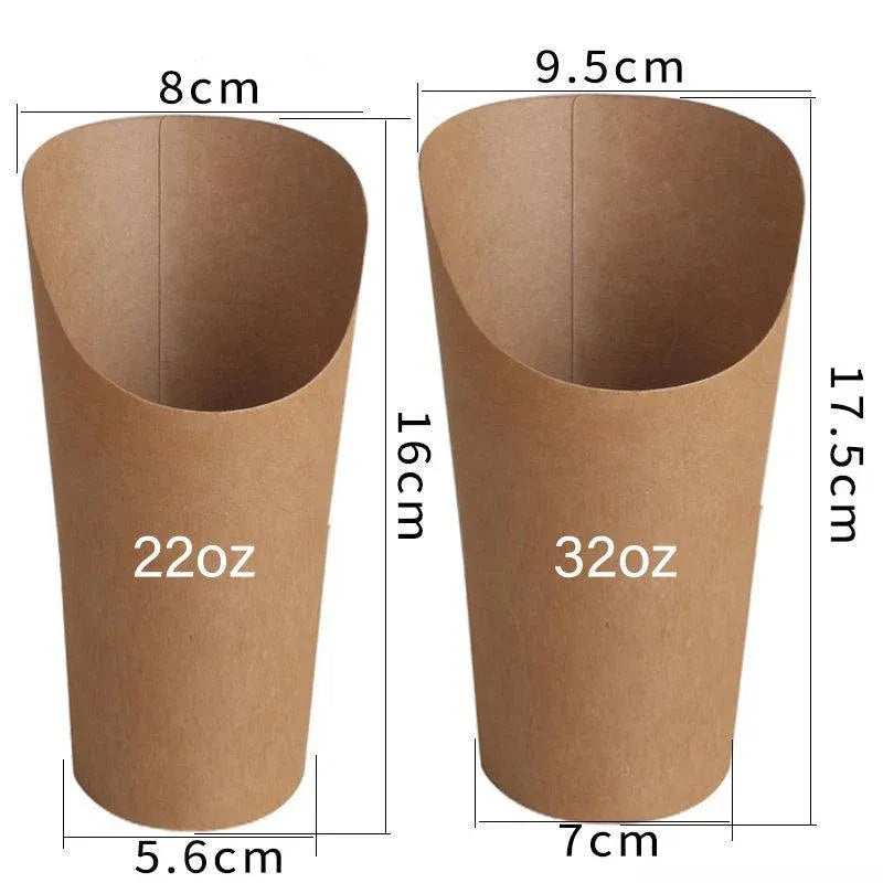 French Fries Holder Kraft Paper Cups Holder Disposable Paper Cups - 14OZ