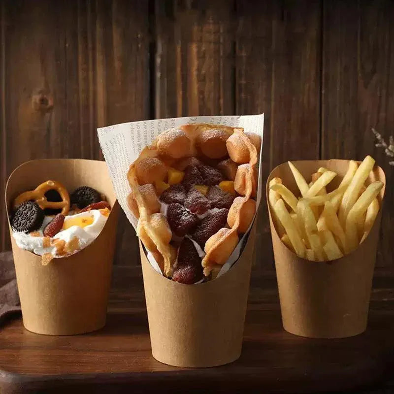 French Fries Holder Kraft Paper Cups Holder Disposable Paper Cups - 12OZ