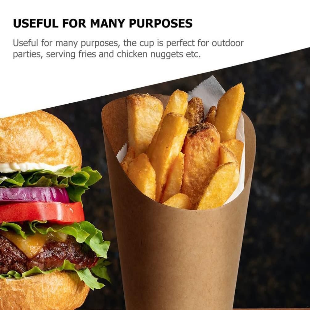 French Fries Holder Kraft Paper Cups Holder Disposable Paper Cups - 22OZ