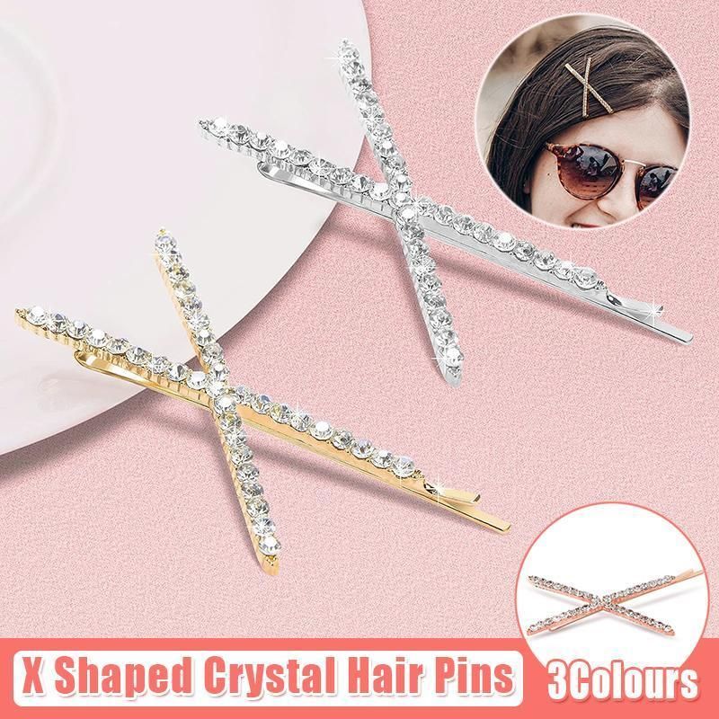 X Shaped Crystal Rhinestone Hair Clip Pin Barrette Hairpins Headwear Accessories - Rose Gold
