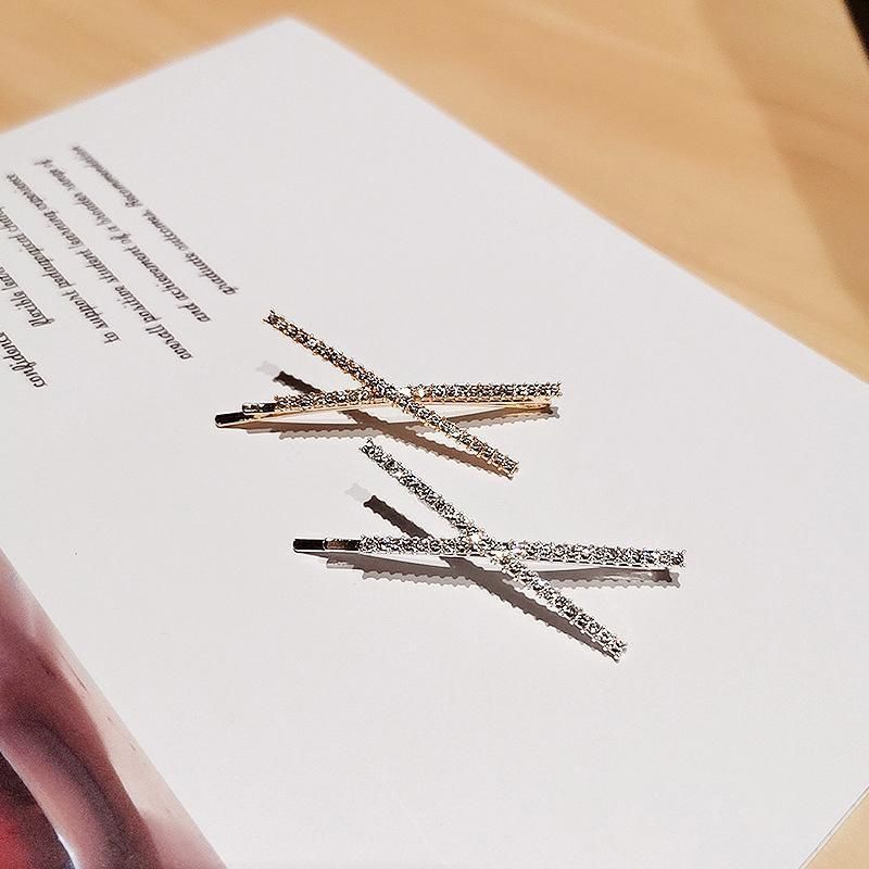 X Shaped Crystal Rhinestone Hair Clip Pin Barrette Hairpins Headwear Accessories - Rose Gold