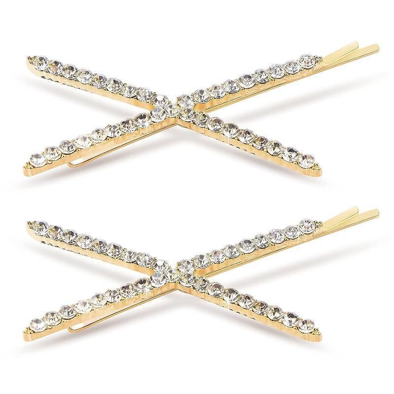 X Shaped Crystal Rhinestone Hair Clip Pin Barrette Hairpins Headwear Accessories - Rose Gold