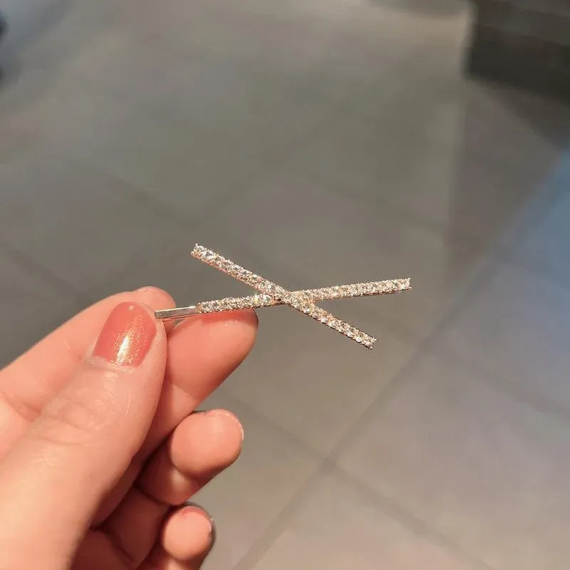 X Shaped Crystal Rhinestone Hair Clip Pin Barrette Hairpins Headwear Accessories - Silver