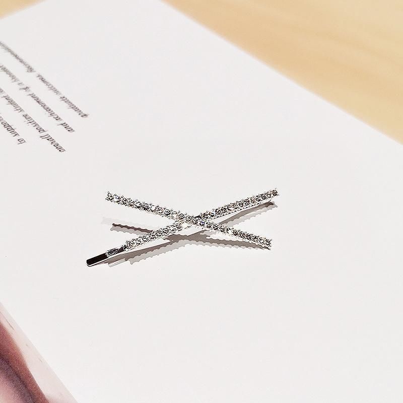 X Shaped Crystal Rhinestone Hair Clip Pin Barrette Hairpins Headwear Accessories - Gold