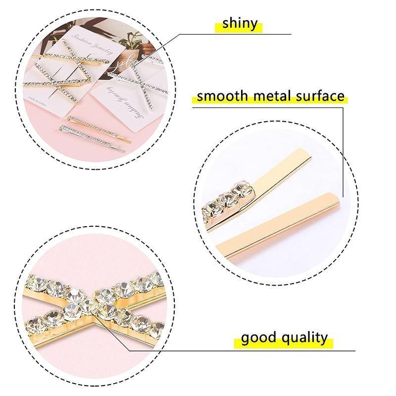 X Shaped Crystal Rhinestone Hair Clip Pin Barrette Hairpins Headwear Accessories - Gold