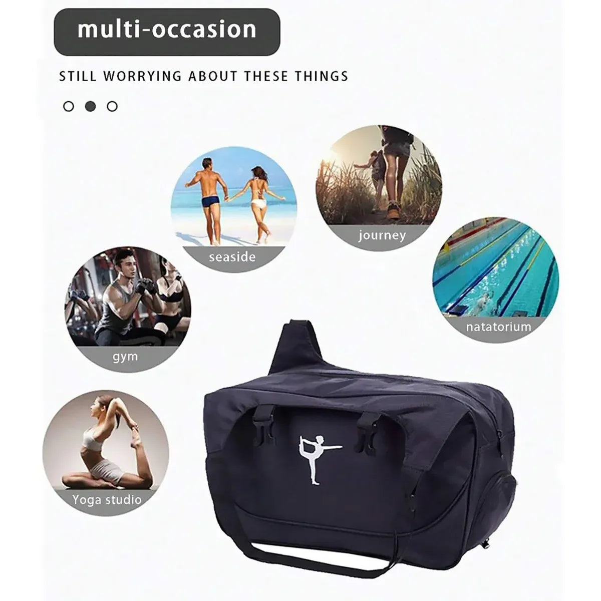 Yoga Mat Bag Large Capacity Sports Backpack Casual Gym Travel Print Backpack - Black
