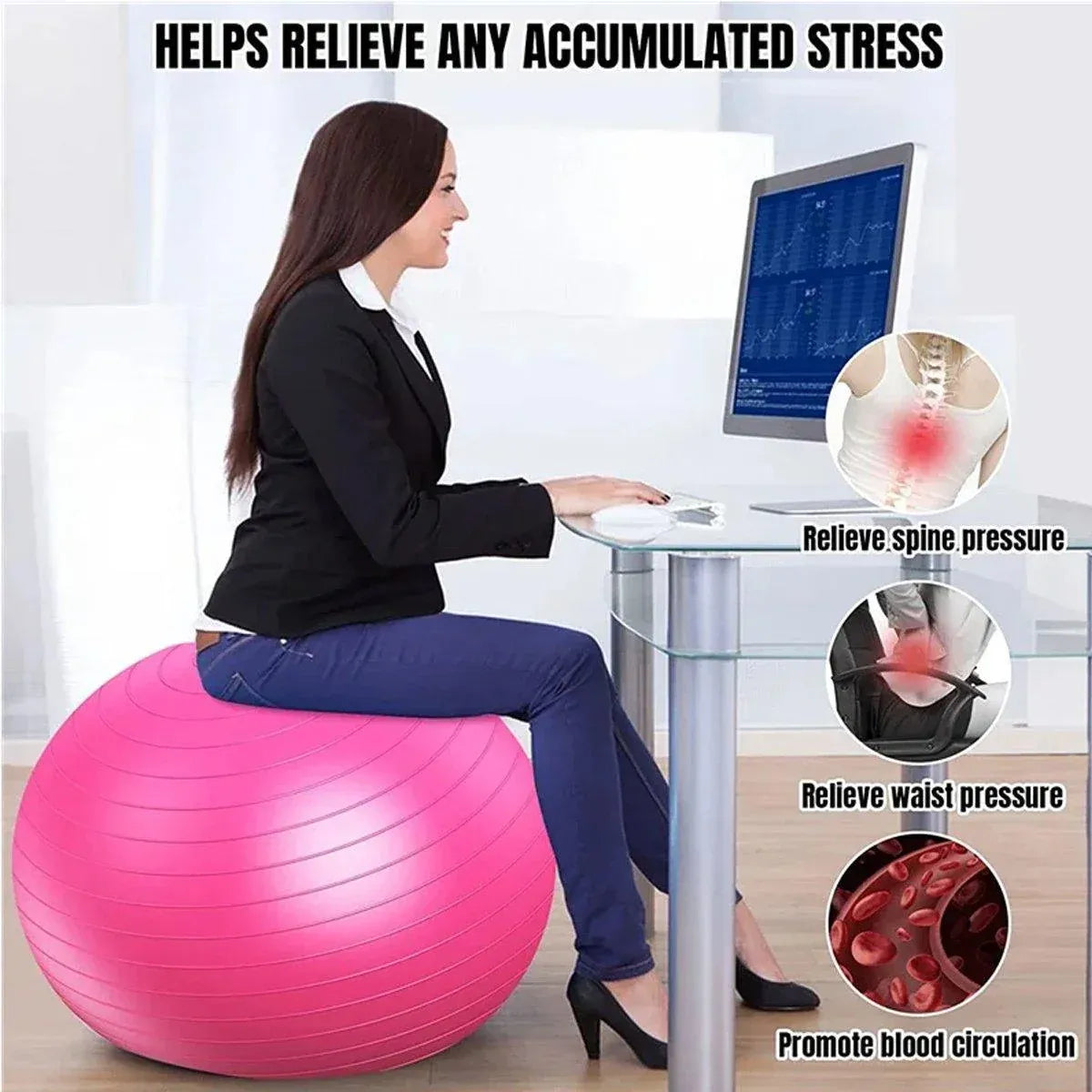 Explosion-Proof Thickened Inflatable Yoga Ball Massage Fitness Stability Ball - Purple - 65cm
