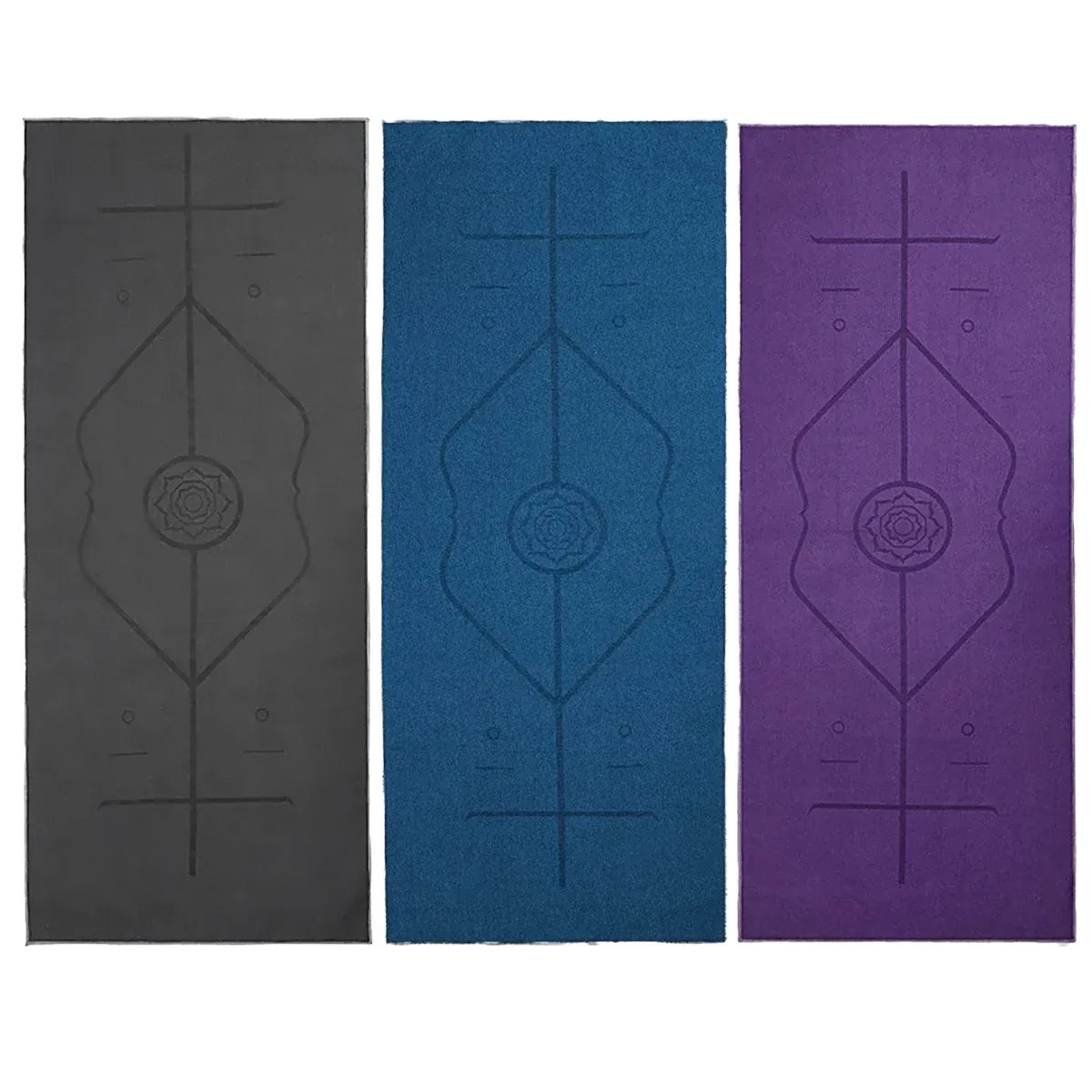 Portable Yoga Blanket with Body Position Line Non Slip Soft for Home Gym Studio - Grey