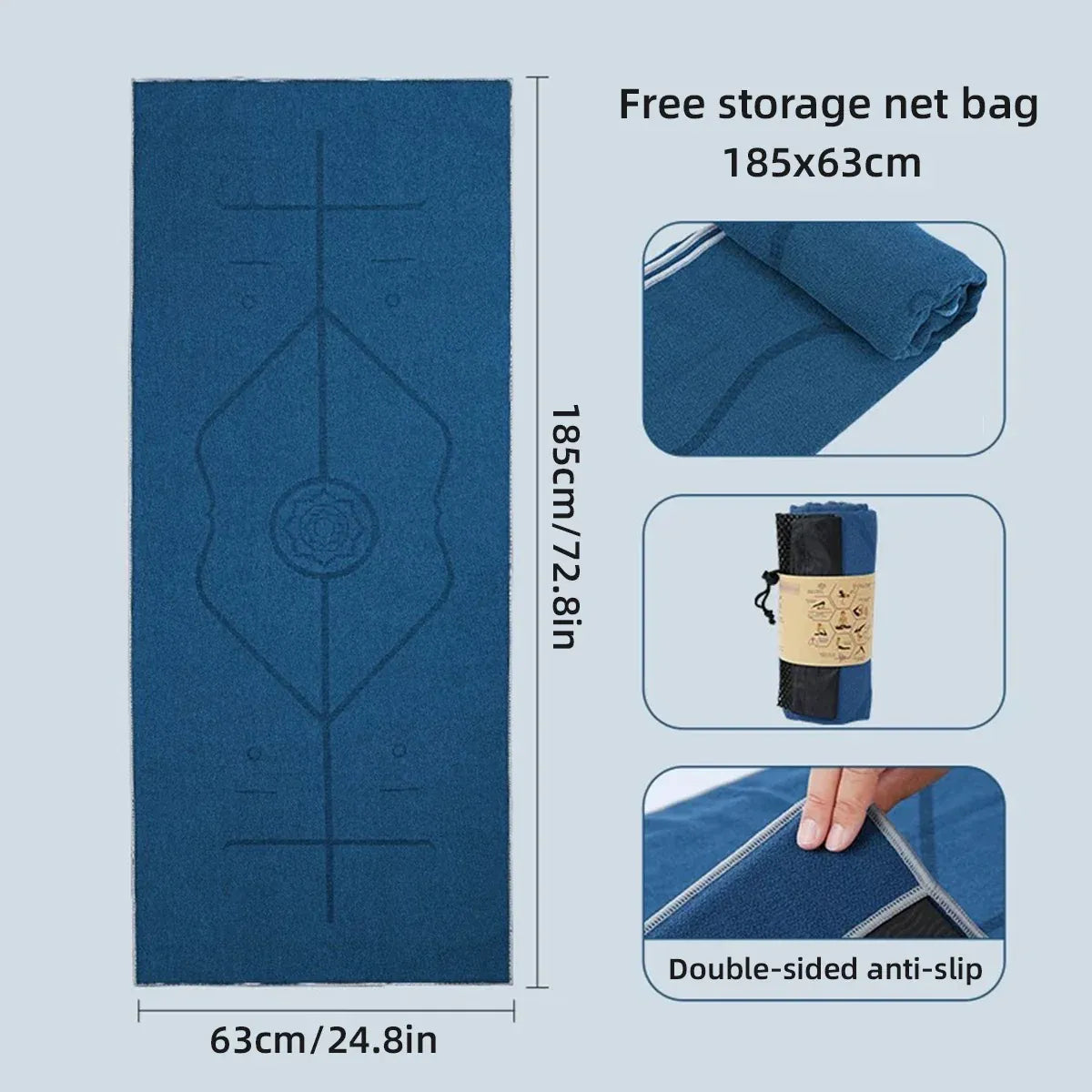 Portable Yoga Blanket with Body Position Line Non Slip Soft for Home Gym Studio - Grey