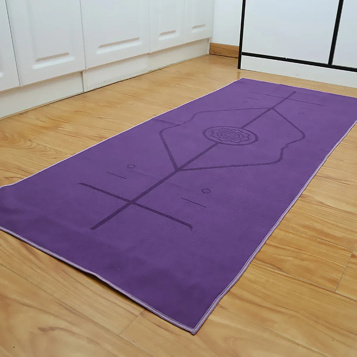 Portable Yoga Blanket with Body Position Line Non Slip Soft for Home Gym Studio - Grey