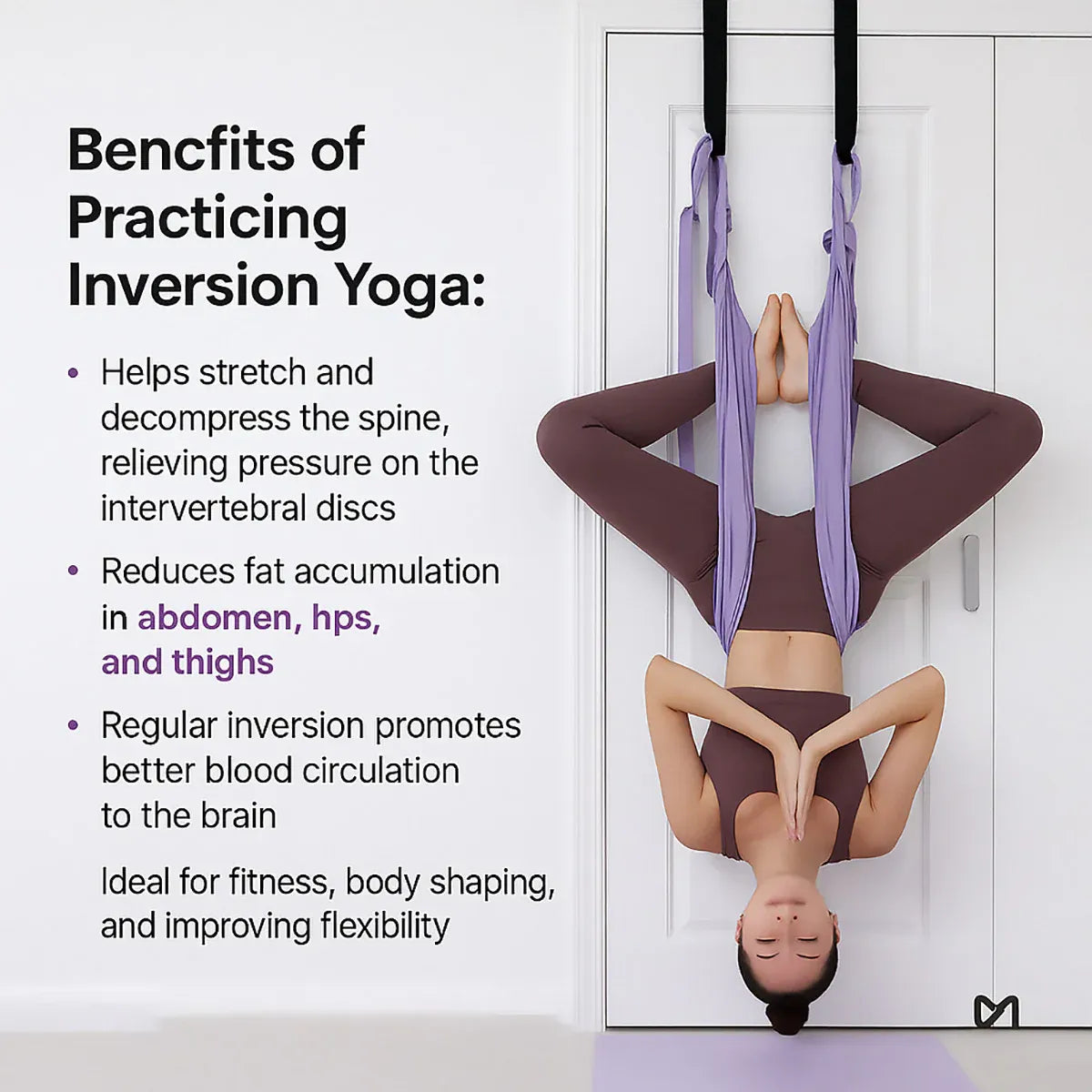 Air Yoga Rope Elastic Stretch Belt Inversion Training Strap Handstand Fitness - Purple