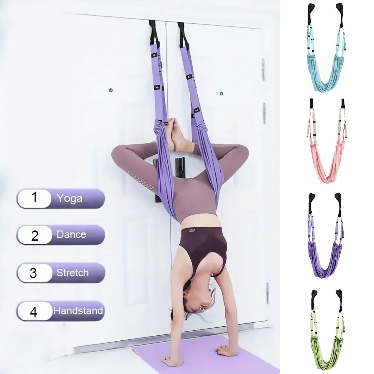 Air Yoga Rope Elastic Stretch Belt Inversion Training Strap Handstand Fitness - Purple