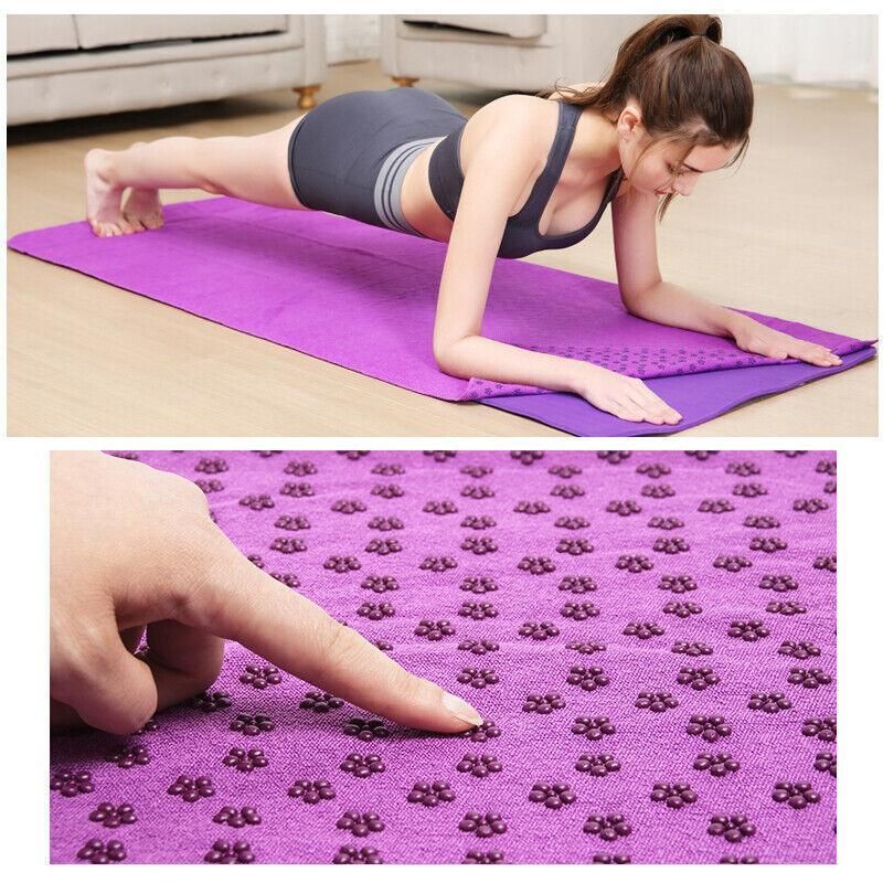 Non Slip Yoga Towel Mat Microfiber Fitness Gym Exercise Blanket with Carry Bag - Light Purple