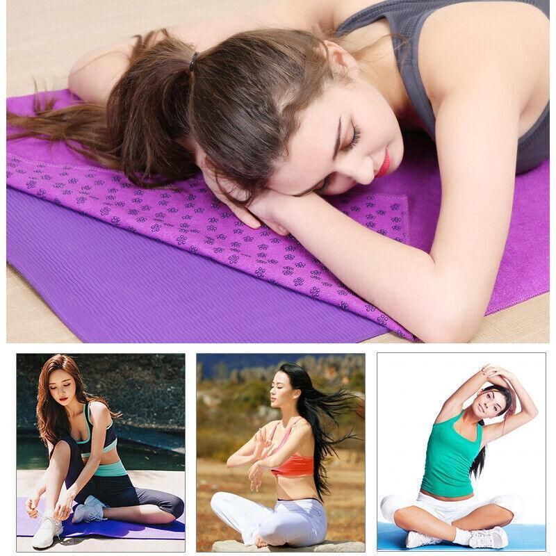 Non Slip Yoga Towel Mat Microfiber Fitness Gym Exercise Blanket with Carry Bag - Light Purple