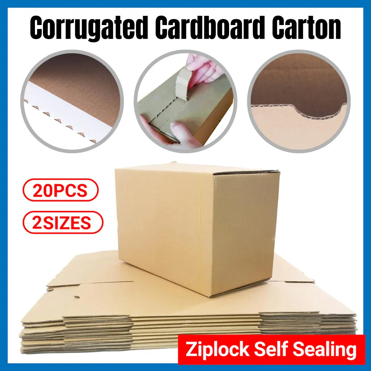 20PCS Corrugated Cardboard Boxes 2 Sizes for Ecommerce Storage Packing Sturdy - 210 x 110 x140mm