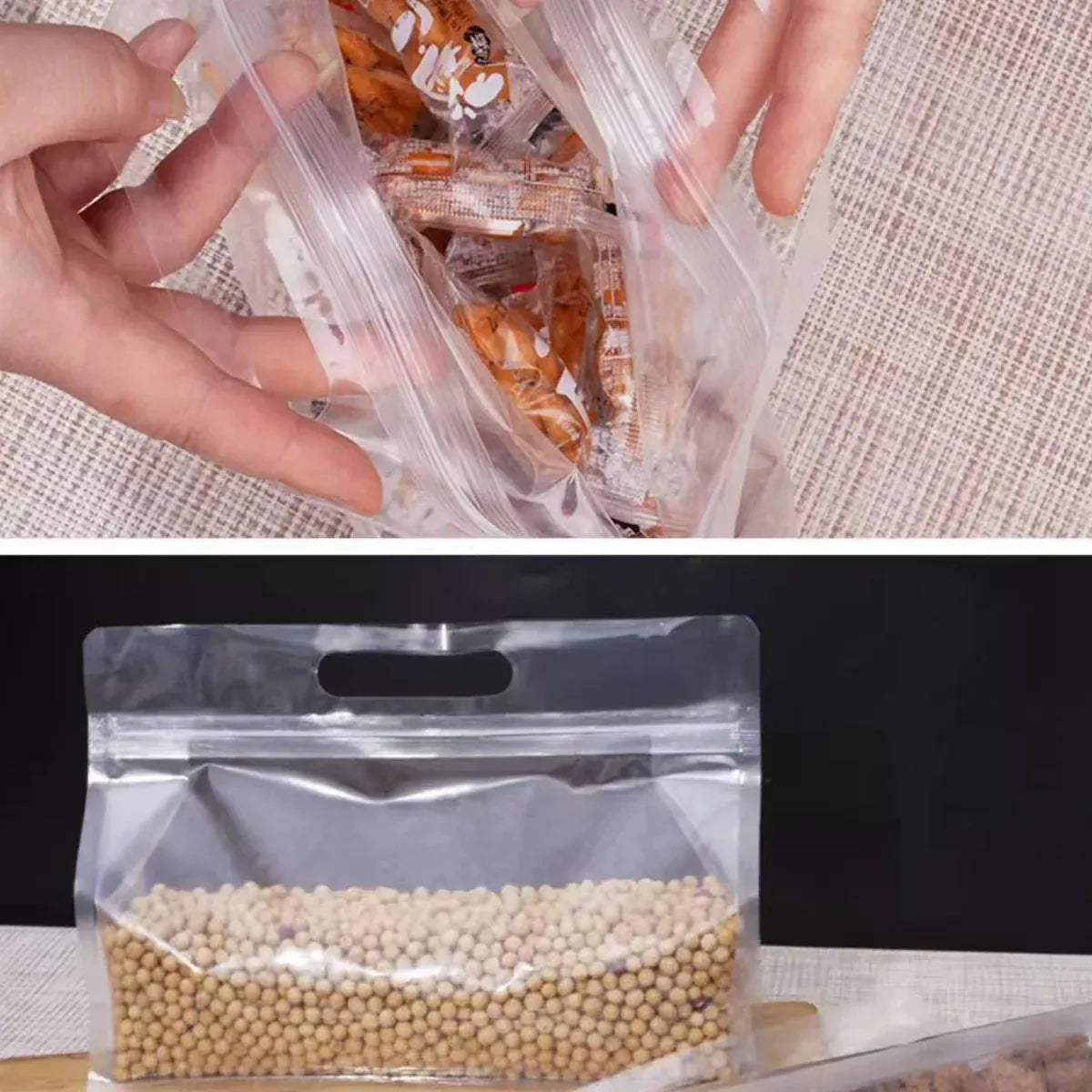 50PCS Clear Reusable Zipper Bags Thick Food Grade PE Storage Bags for Snack Fruit - 28x21cm