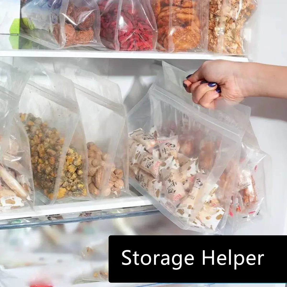 50PCS Clear Reusable Zipper Bags Thick Food Grade PE Storage Bags for Snack Fruit - 30x23cm