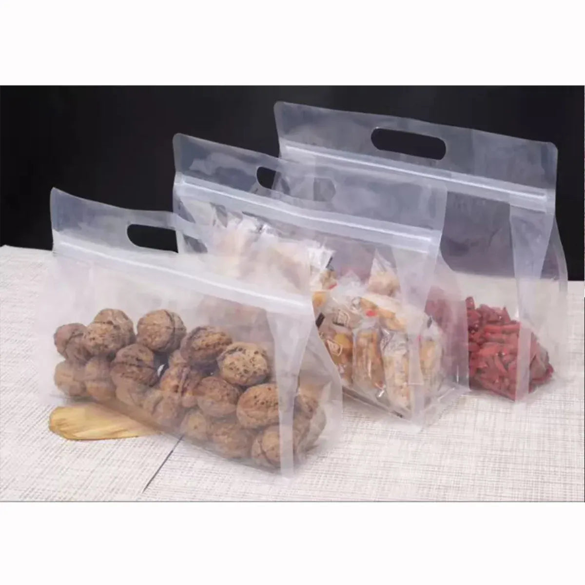 50PCS Clear Reusable Zipper Bags Thick Food Grade PE Storage Bags for Snack Fruit - 30x23cm