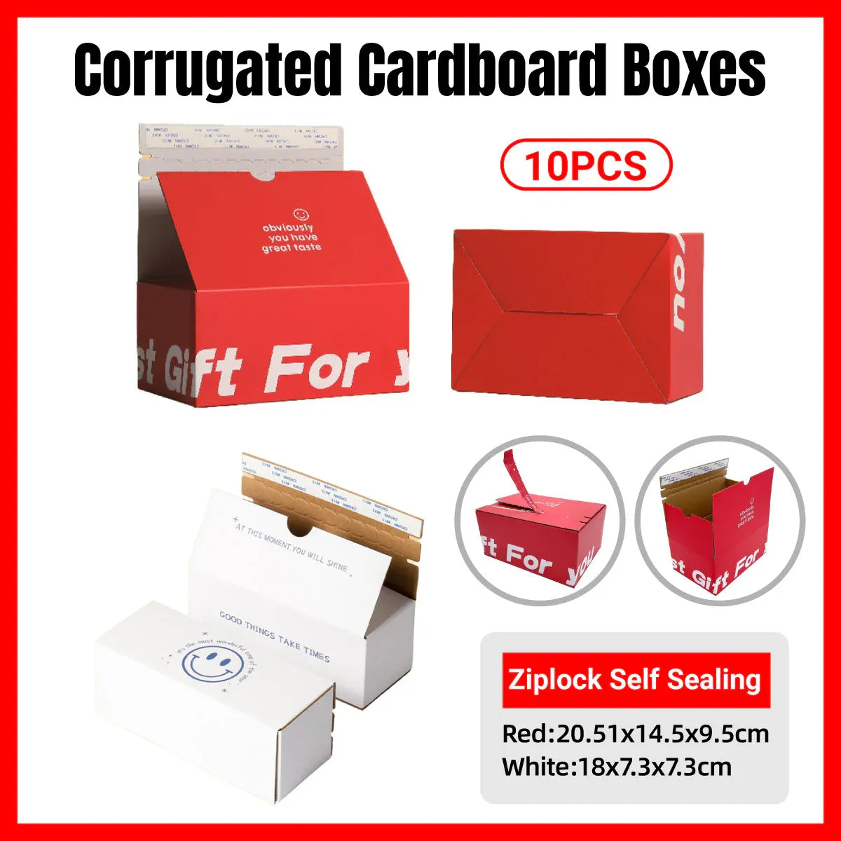 10PCS Corrugated Cardboard Boxes Zipper Closure Sturdy For Shipping Packaging - Red