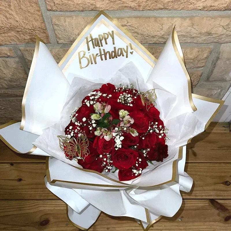 100PCS Waterproof Flower Gift Wrapping Paper Florist Bouquet Craft Packaging - Silver-Red