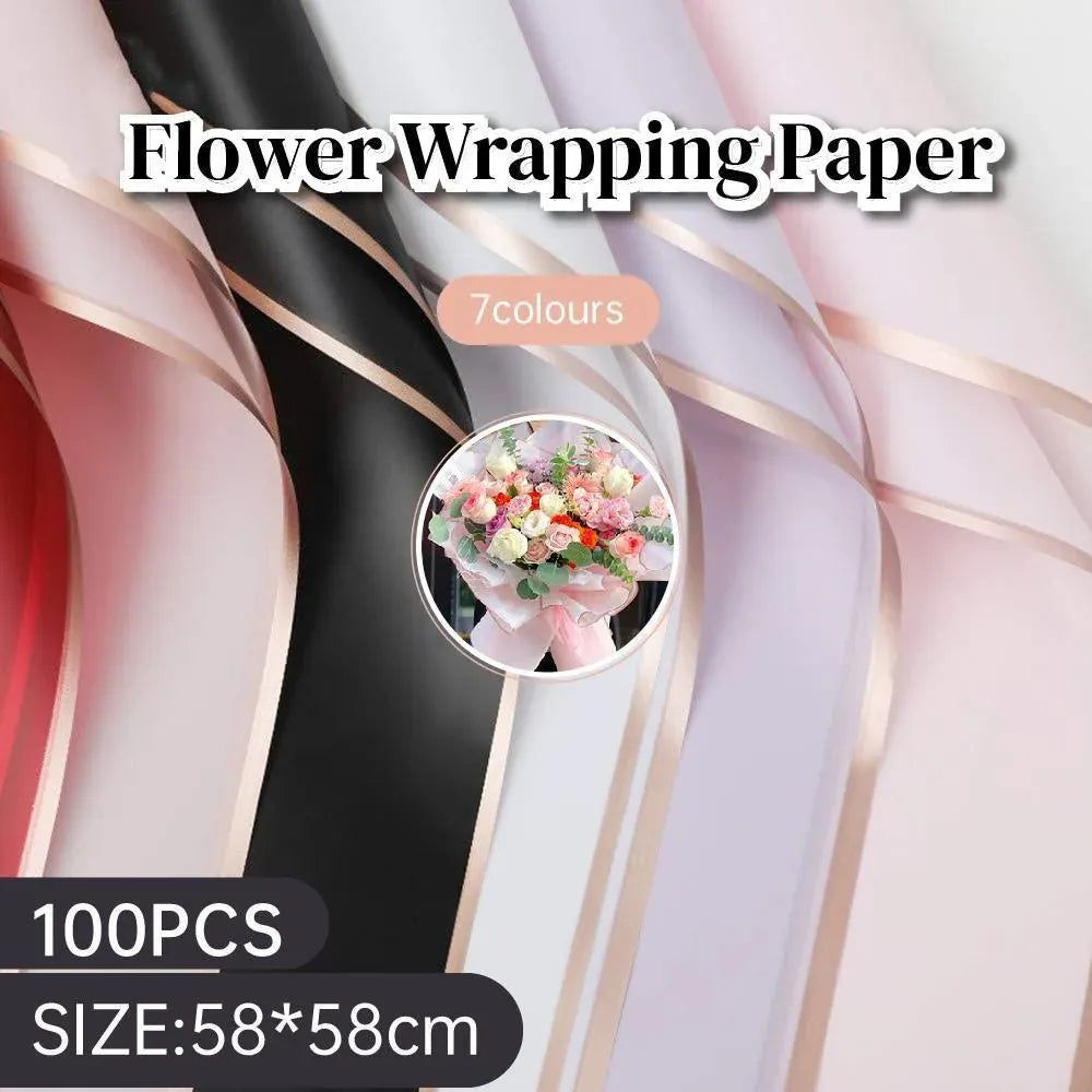 100PCS Waterproof Flower Gift Wrapping Paper Florist Bouquet Craft Packaging - Purple