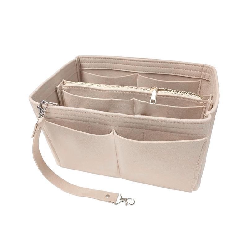 Felt Handbag Organizer Insert with Multiple Pockets for Tote and Purse - Beige M Size