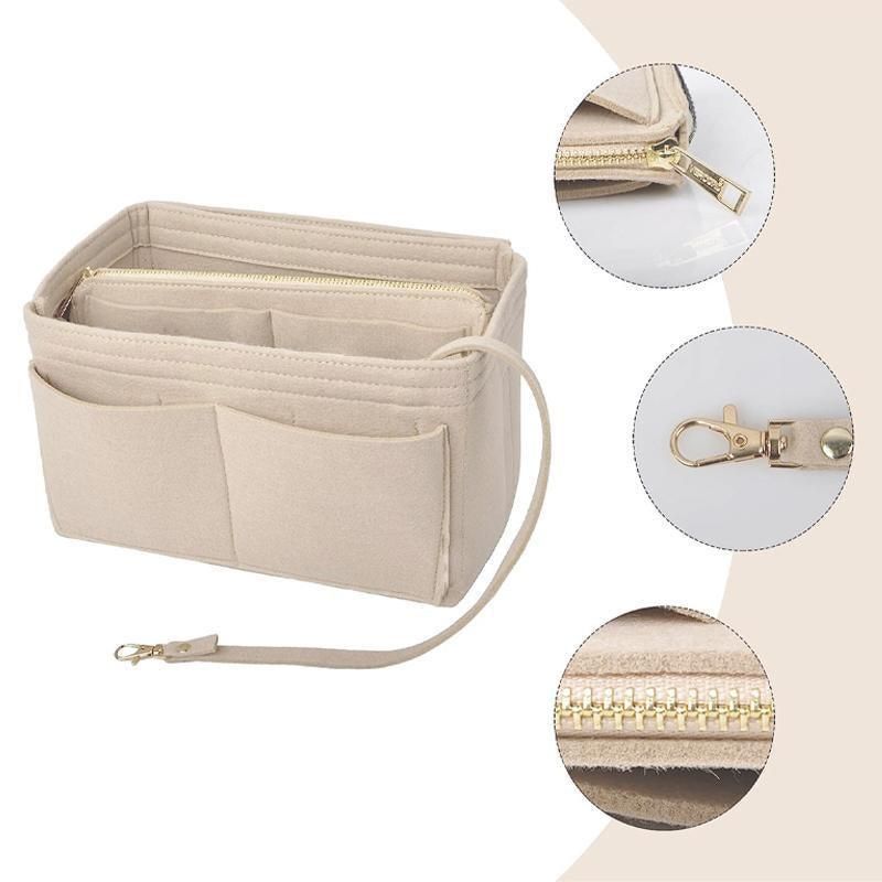 Felt Handbag Organizer Insert with Multiple Pockets for Tote and Purse - Red L Size