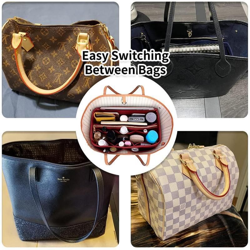 Felt Handbag Organizer Insert with Multiple Pockets for Tote and Purse - Red L Size