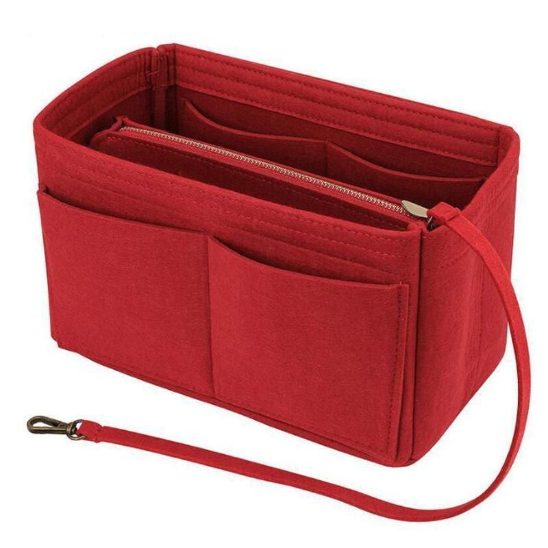 Felt Handbag Organizer Insert with Multiple Pockets for Tote and Purse - Red XL Size