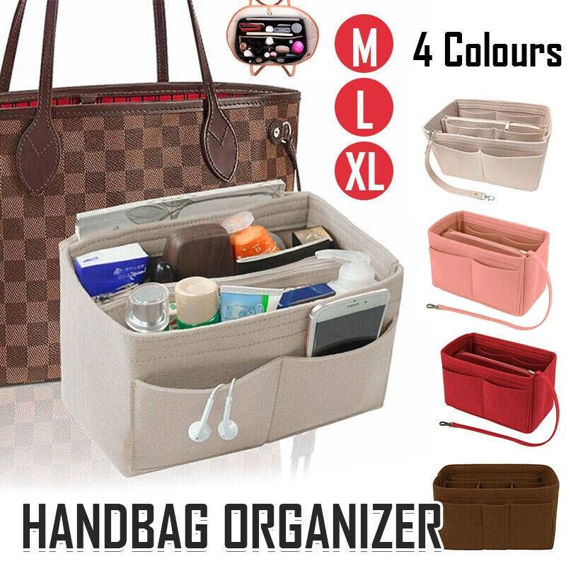 Felt Handbag Organizer Insert with Multiple Pockets for Tote and Purse - Coffee XL Size