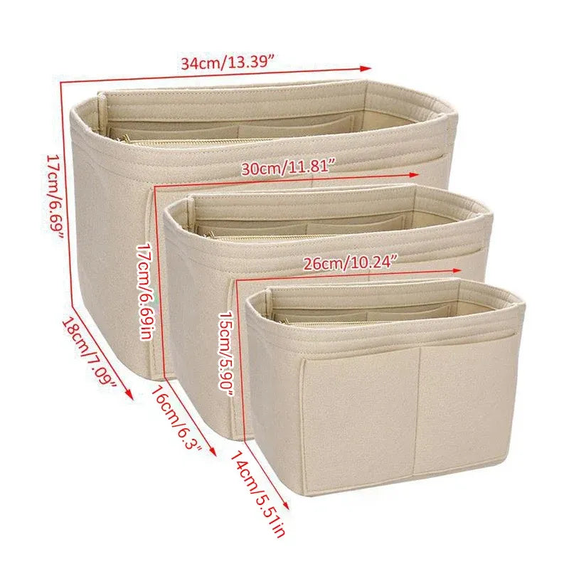 Felt Handbag Organizer Insert with Multiple Pockets for Tote and Purse - Coffee XL Size