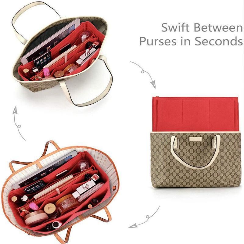 Felt Handbag Organizer Insert with Multiple Pockets for Tote and Purse - Coffee XL Size