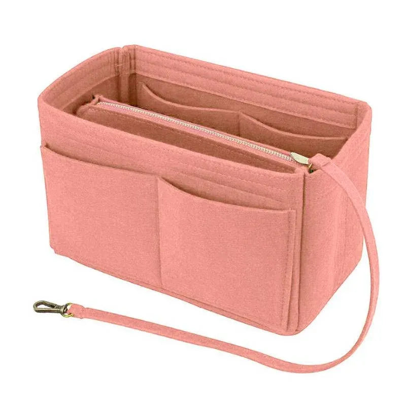 Felt Handbag Organizer Insert with Multiple Pockets for Tote and Purse - Pink L Size