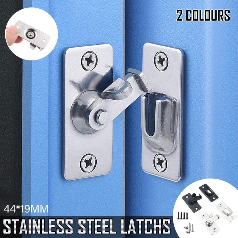 90 Degree Sliding Door Lock Hasp - Stainless Steel Corner Latch - Silver-2PCS