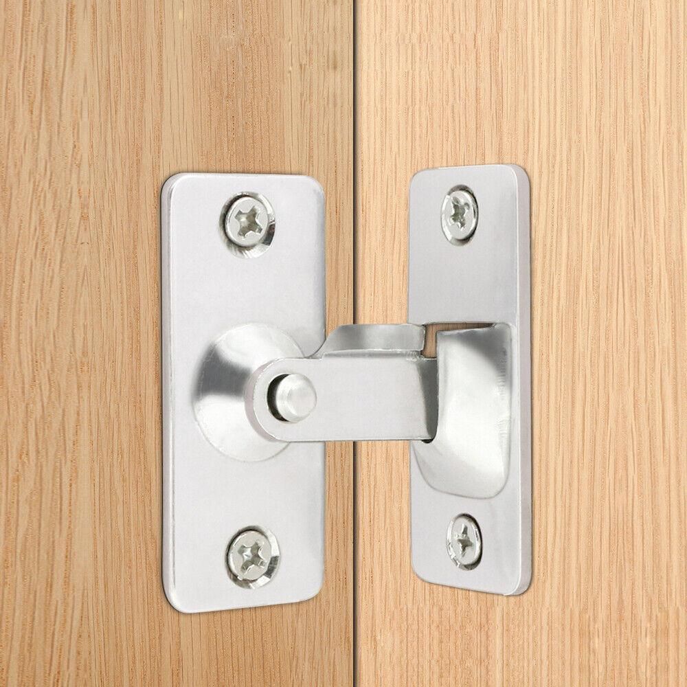 90 Degree Sliding Door Lock Hasp - Stainless Steel Corner Latch - Silver-2PCS