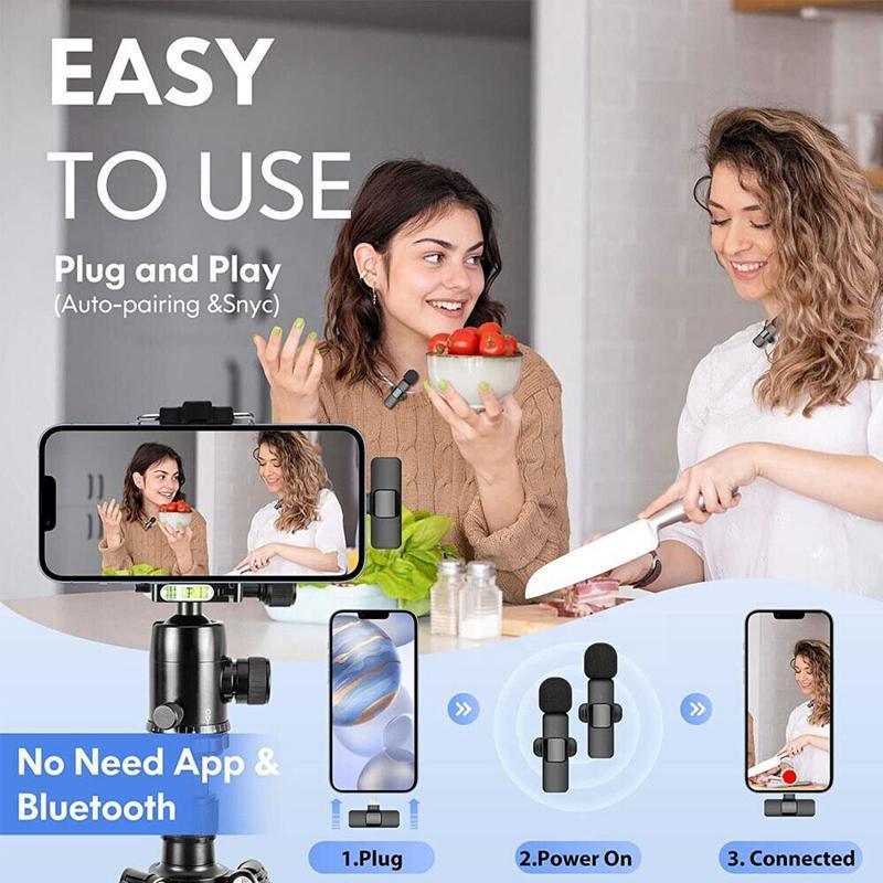 Wireless Lavalier Microphone Mini Mic For Android iPhone iPad Vlog Live Stream - Type-C (Two Microphones)