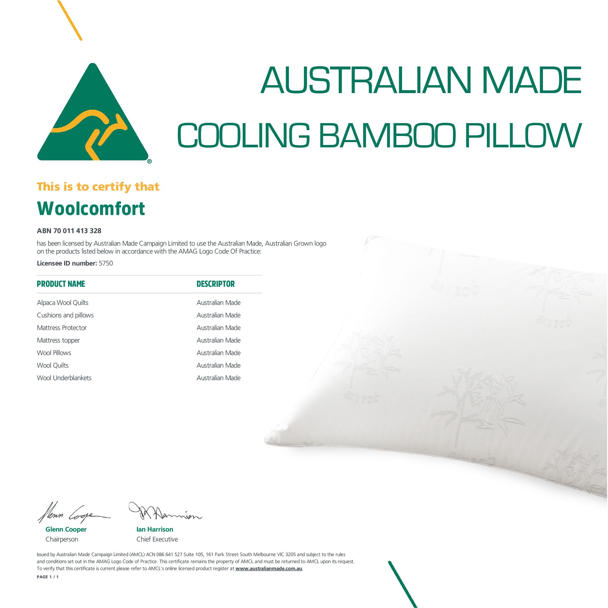 Luxor Australian Made Bamboo Cooling Pillow Standard Size Four Pack