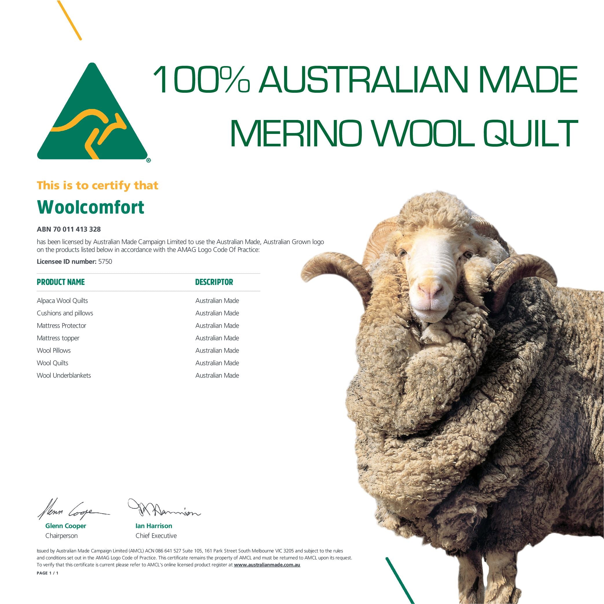 Woolcomfort Aus Made Merino Wool Quilt 700GSM 240x210cm King Size