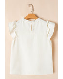 White Solid Color Ruffle Trim Waffle Knit Blouse - XL