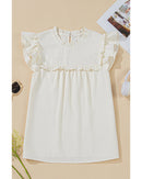 White Solid Color Ruffle Trim Waffle Knit Blouse - XL