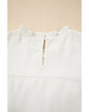White Solid Color Ruffle Trim Waffle Knit Blouse - XL