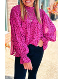 Rose Leopard Shirred Puff Sleeve Flowy Blouse - L