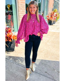 Rose Leopard Shirred Puff Sleeve Flowy Blouse - XL