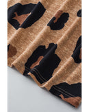 Light French Beige Leopard Folded Short Sleeve Buttoned V Neck Blouse - S