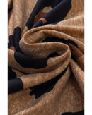 Light French Beige Leopard Folded Short Sleeve Buttoned V Neck Blouse - S